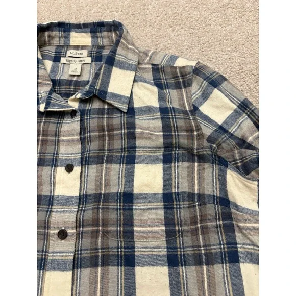 L.L.Bean Men's Scotch Plaid Flannel Pearl Snap Slightly Fitted Size Med - Picture 3 of 6